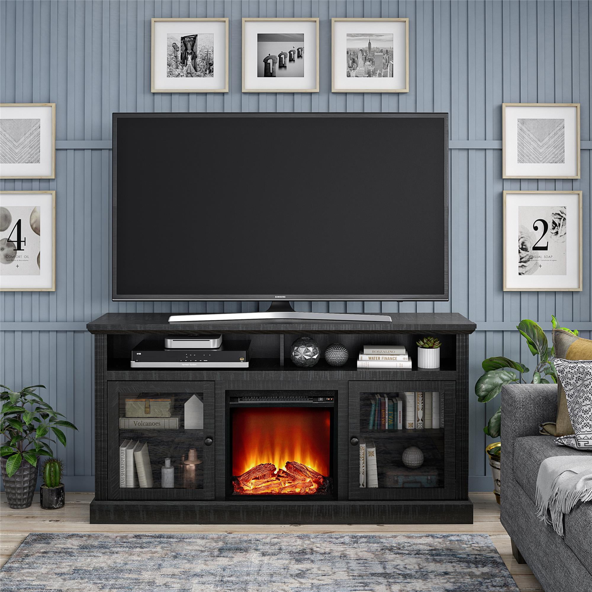 Ameriwood Home Leesburg Fireplace TV Stand for TVs up to 65", Black