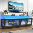 thumbnail image 5 of ChVans 71" LED TV Stand with Power Outlet for up 85" TVs, Modern High Gloss Gaming Entertainment Center, Black TV Console Table with Glass Door and Storage Cabinet, 5 of 8
