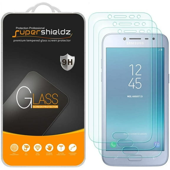 [3-Pack] Supershieldz for Samsung Galaxy J2 Pro (2018) Tempered Glass Screen Protector, Anti-Scratch, Anti-Fingerprint, Bubble Free