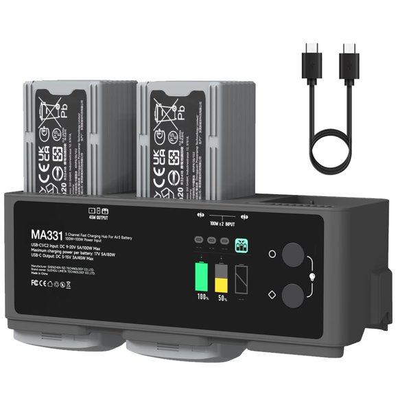 ISDT MA331 Air 3/3S Charging Hub,200W 3 Channel Smart Battery Charger for DJI Air 3/3S Series,RC Charger with APP Connection/LCD Display and Discharge Function Not Includ
