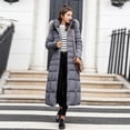 thumbnail image 4 of Women's Outerwear Hooded Long Cotton-padded Jacket with Pocket Coats, Faux Fur Trim and Tie Waist for a Stylish Look, in Gray, Size XL, 4 of 4