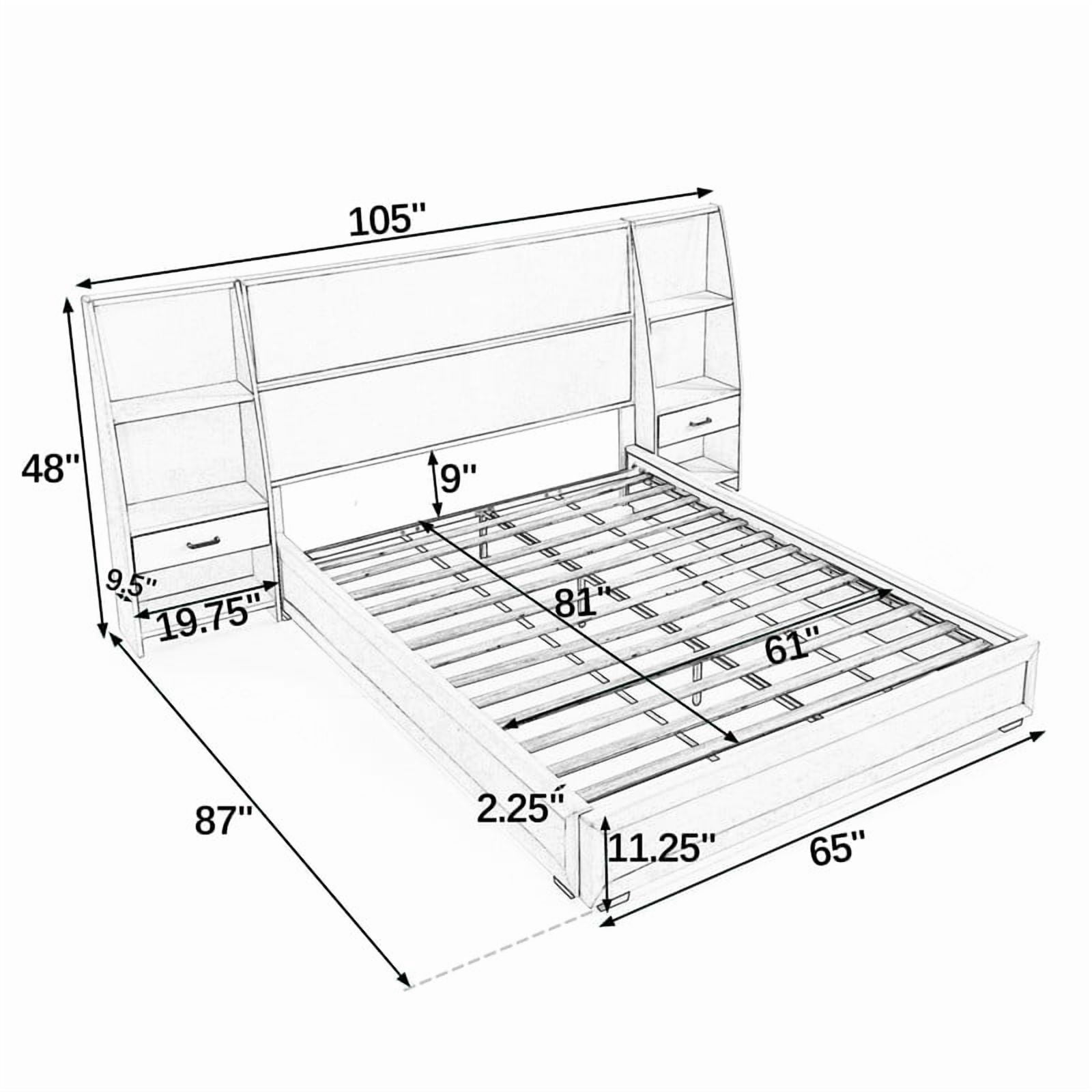 Queen/King Size Modern Upholstered Platform Bed Frame, Velvet Storage Bed with Headboard, Side Bookcases & Drawers Nightstand