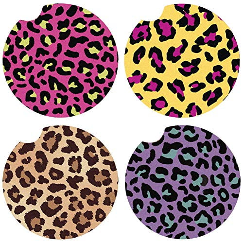 Paquete de 4 posavasos para coche, posavasos de cerámica absorbente con estampado de leopardo, posavasos para portavasos, con una muesca para el dedo para una fácil extracción Xemadio LRWJ901-2