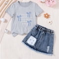thumbnail image 4 of Ensemble Jupe en Denim à Col Rond et Manches Mi-Longues pour Filles, Tenue Décontractée 2 Pcs avec Taille Élastique, 4 of 6