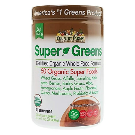 Country Farms Super Green Drink Mix Delicious Chocolate Flavor 10.6 oz