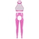 thumbnail image 4 of Conjunto de lencería de charol brillante para mujer, top corto sin mangas con escote halter y aro en O, pantalones calzas sin entrepierna con abertura, 4 of 5