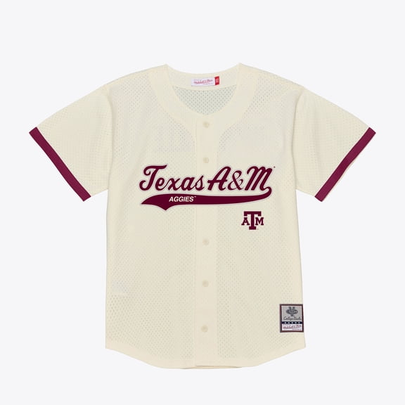 Men's Mitchell & Ness Cream Texas A&M Aggies Mesh Button-Up Batting Practice Baseball Jersey