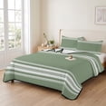 thumbnail image 2 of Twin Quilt Set 68''x86'', Dark Sage Green Lightweight Summer Bedspread Coverlet Set with 2 Pillow Shams, Farmhouse Sage Green White Striped Breathable All Season Quilt Bedding for Dorm/Bedroom, 2 of 9