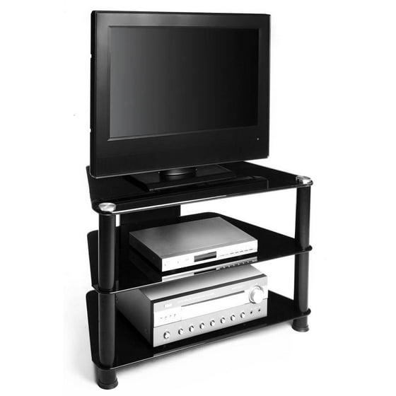 Contemporary Corner Tv Stand W 3 Black Glass Shelves Holds Up To 32 Inch Sets