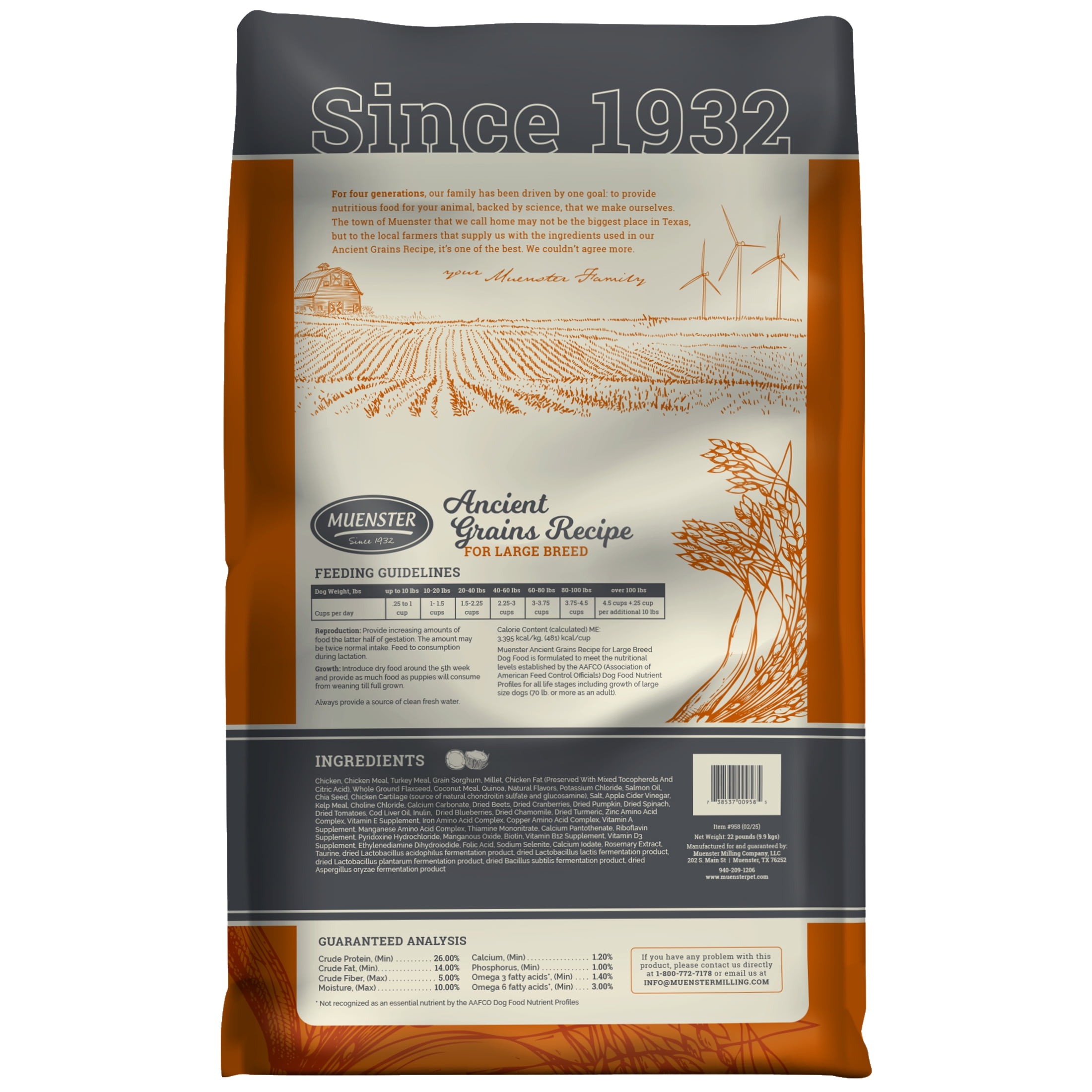 Muenster Ancient Grains Chicken and Turkey Based Dog Food For Large Breeds, All Life Stages, 22 lb Bag