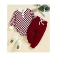 thumbnail image 3 of Qtinghua Newborn Baby Girl Boy Fall Clothes Checkerboard Print Long Sleeve Romper+Long Pants Outfits Wine Red 18-24 Months, 3 of 9