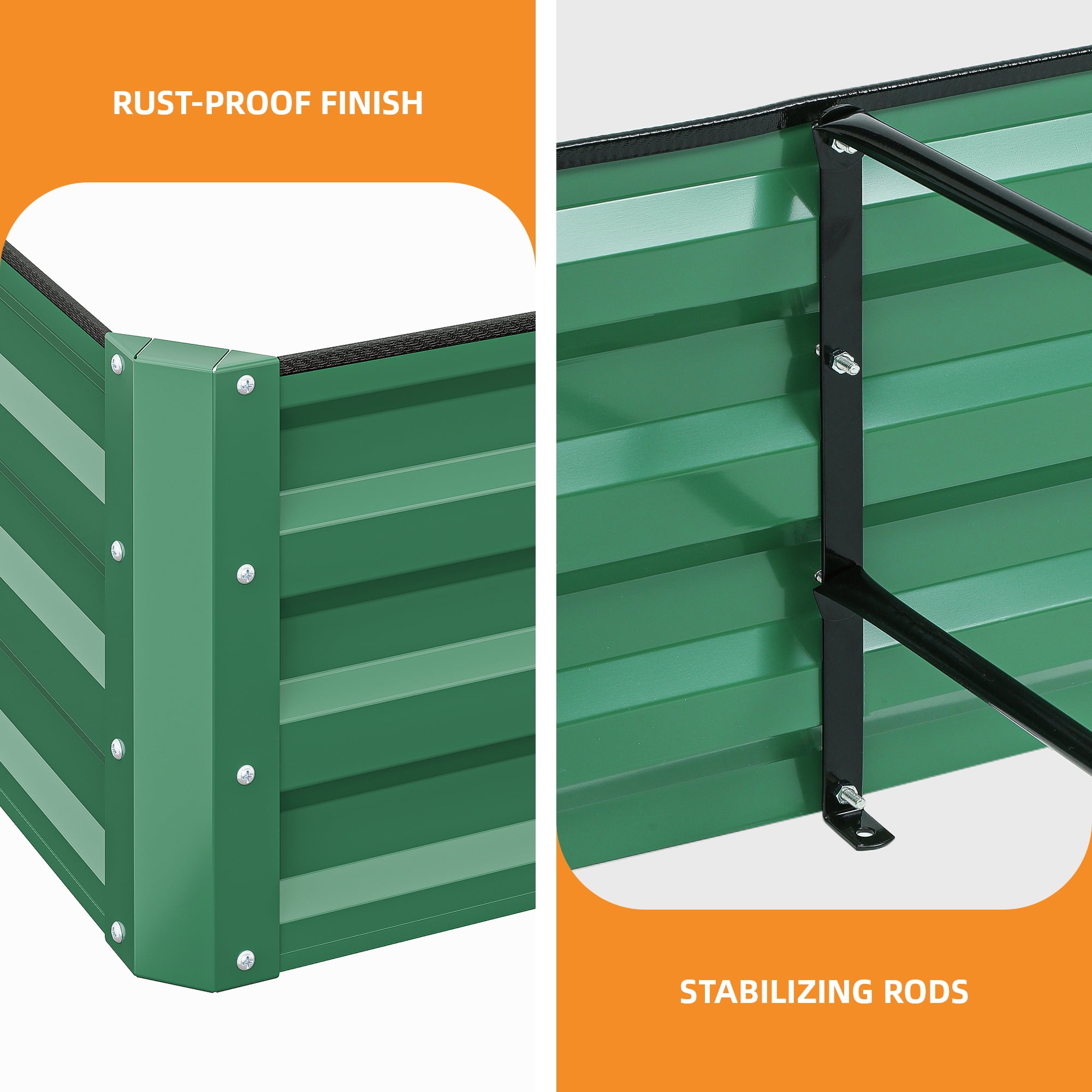 Uforic 12ft x 4ft Raised Garden Bed Kit Galvanized Metal Planter Box with Safety Features, Green