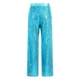 thumbnail image 4 of HULIJA Kids Girls Sequin Modern Jazz Dance Pants Disco Party Flared Trousers Wide Leg Bell Bottoms Light Blue 8, 4 of 7