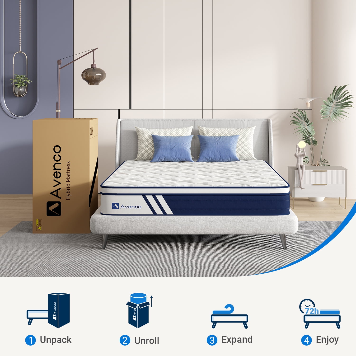 Avenco Phantom 12 inch Adult Gel Memory Foam Pocketed Springs Hybrid Mattress King Size