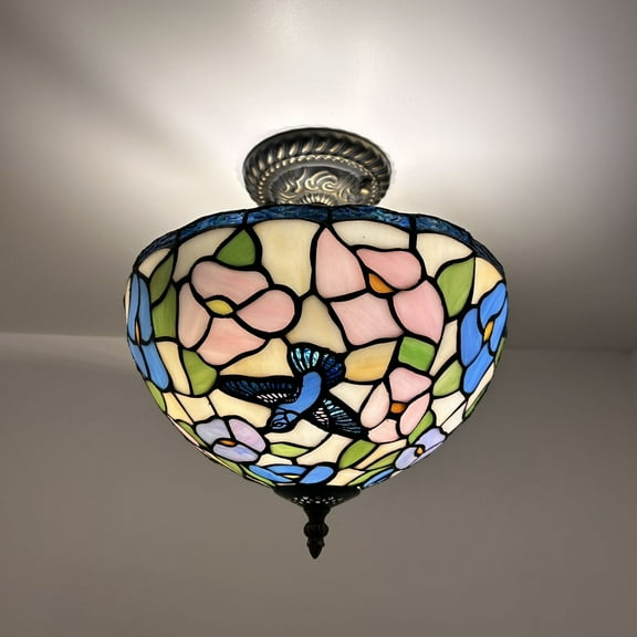 Enjoy Decor Lamps 12-Inch Tiffany Ceiling Light with Stained Glass Bowl