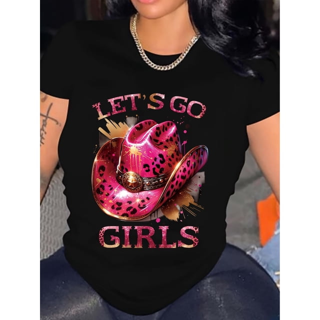 Camiseta vaquera con sombrero de leopardo para mujer, informal, de cuello redondo y manga corta, de punto, de largo regular, ideal para cualquier temporada. Para adultos, hombres, mujeres, adolescent