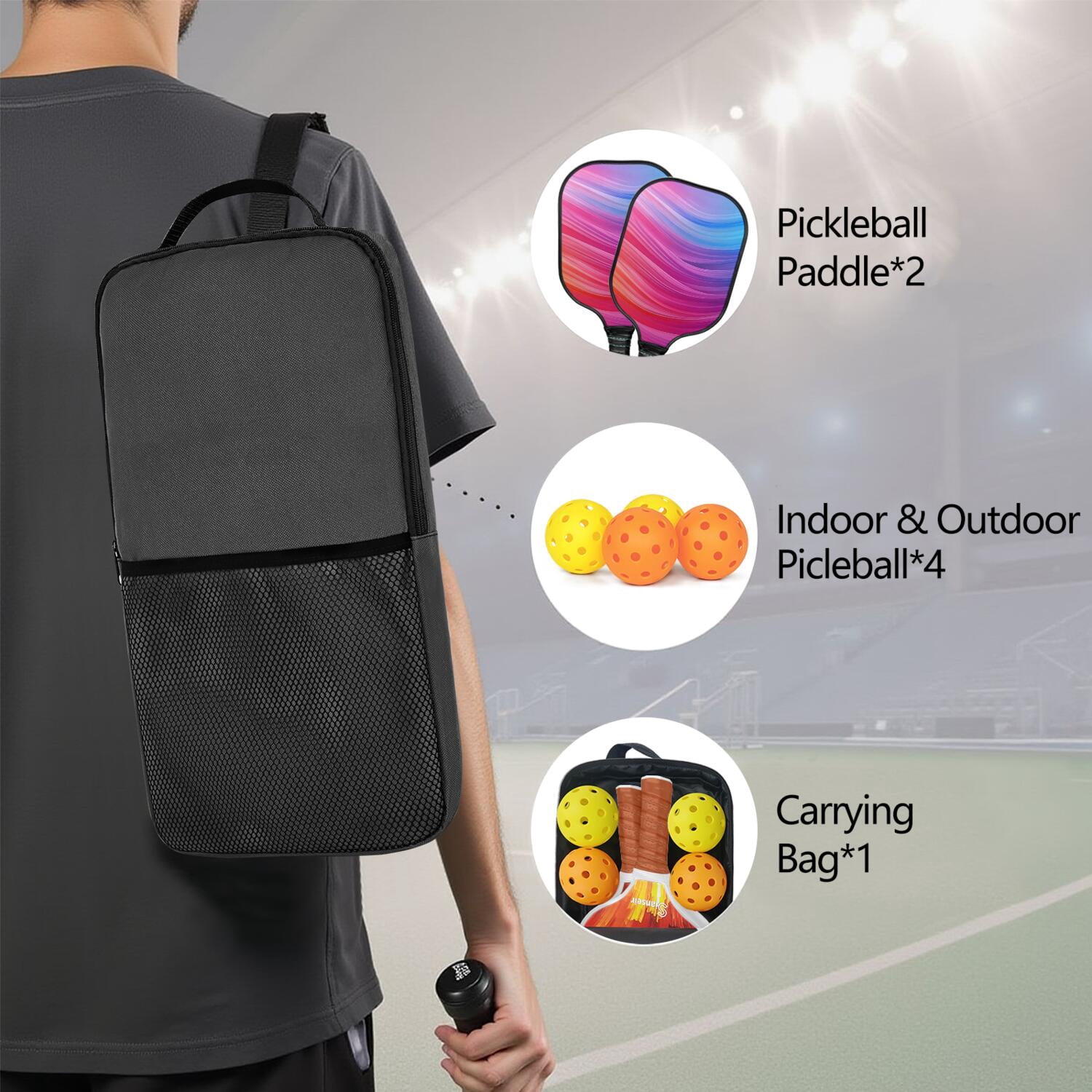 Pickleball Paddles Set Of 2, Fiberglass Surface, Fluid Smoke Aurora Art Style, 4 Balls & Bag