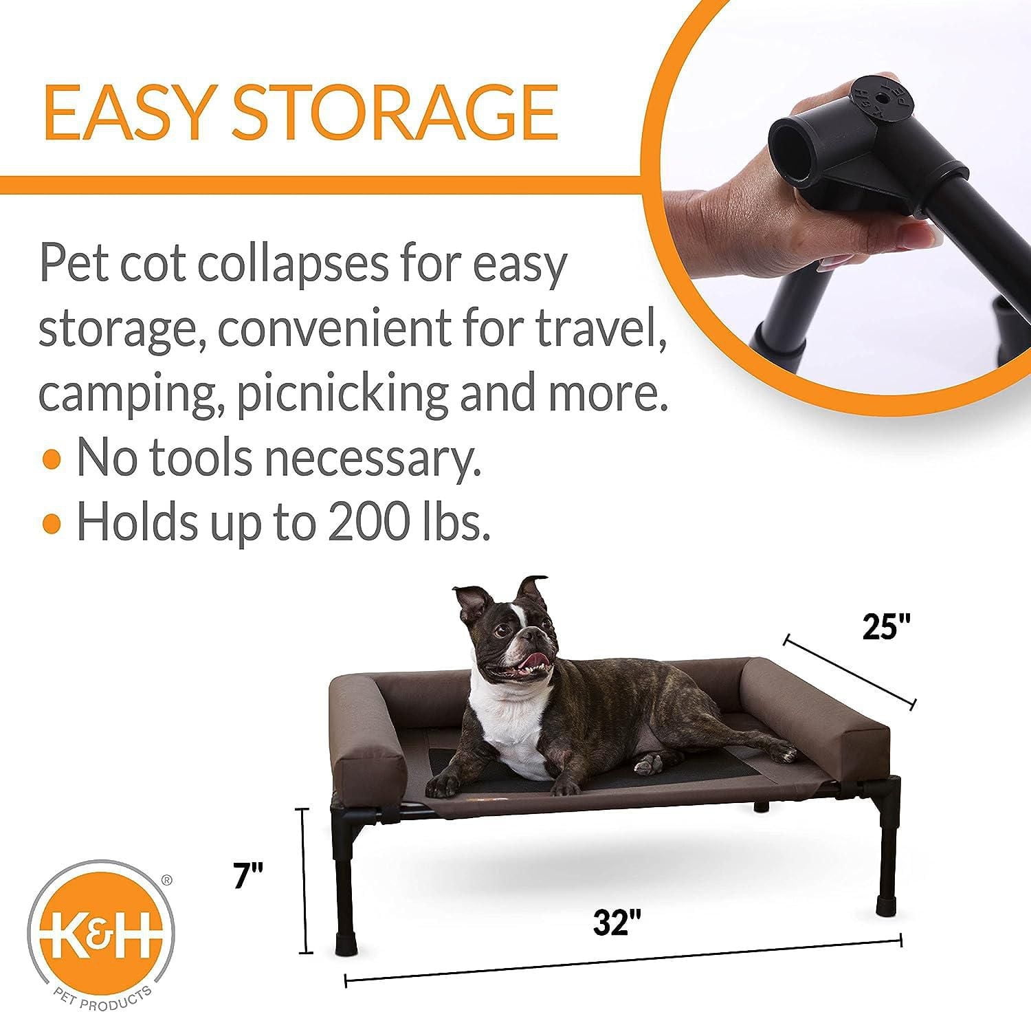 K&H Original Bloster Elevated Cot For Dogs Brown Medium