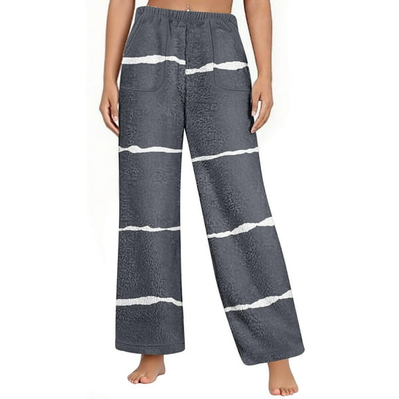 Fewfanhot Women's Classic Straight Leg Sleepwear - Soft Thermal Winter Lounge Pants in Versatile Stripe Colors for Nighttime Warmth