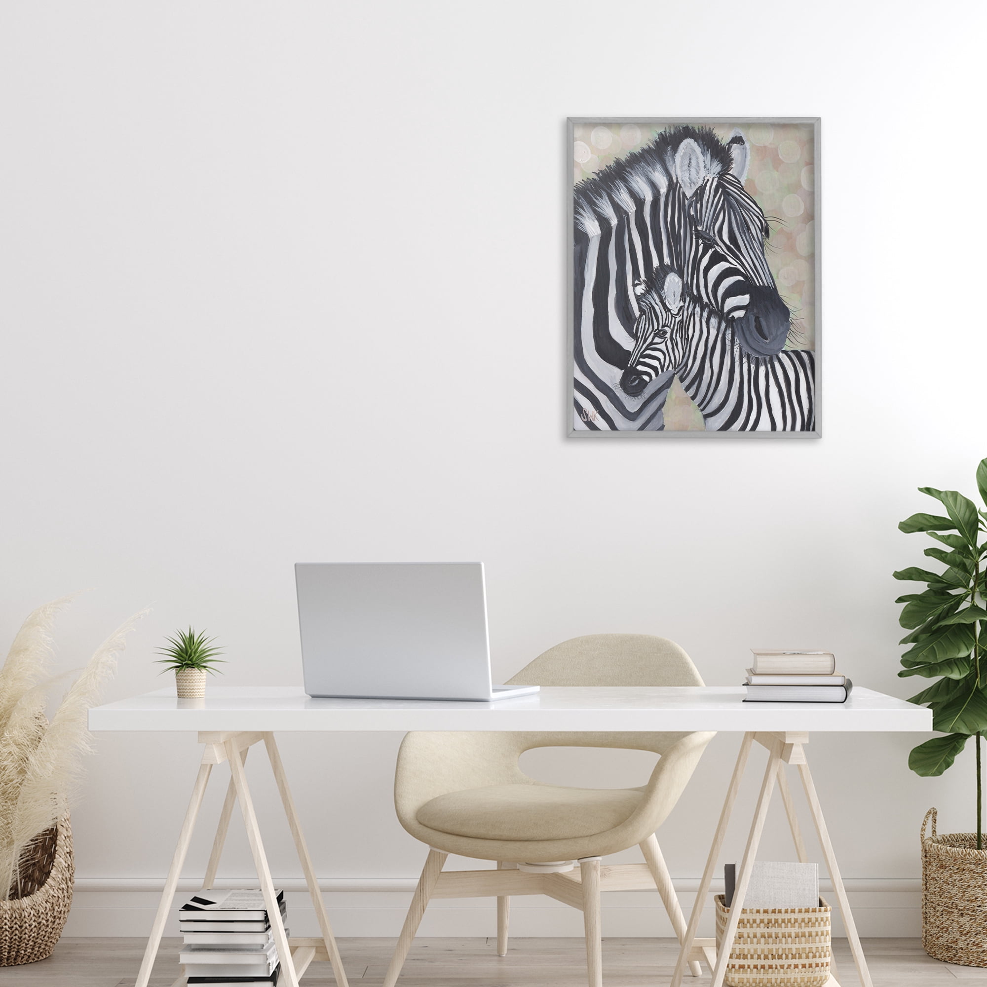 Stupell Industries Mama Zebra & Her Foal Gray Framed Giclee Art, design by Sarah Waldron Kimball