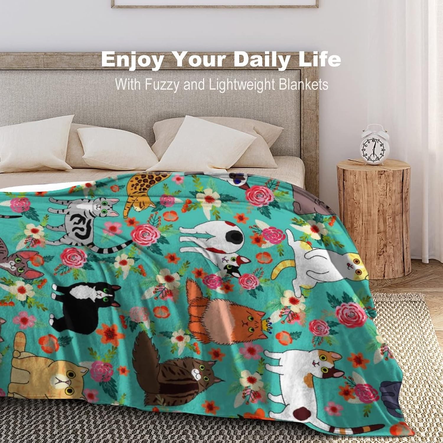 Cute Cat Blanket Kawaii Flannel Throw Blanket for Cat Lovers Kids Adults Gifts All Season 80"x60"