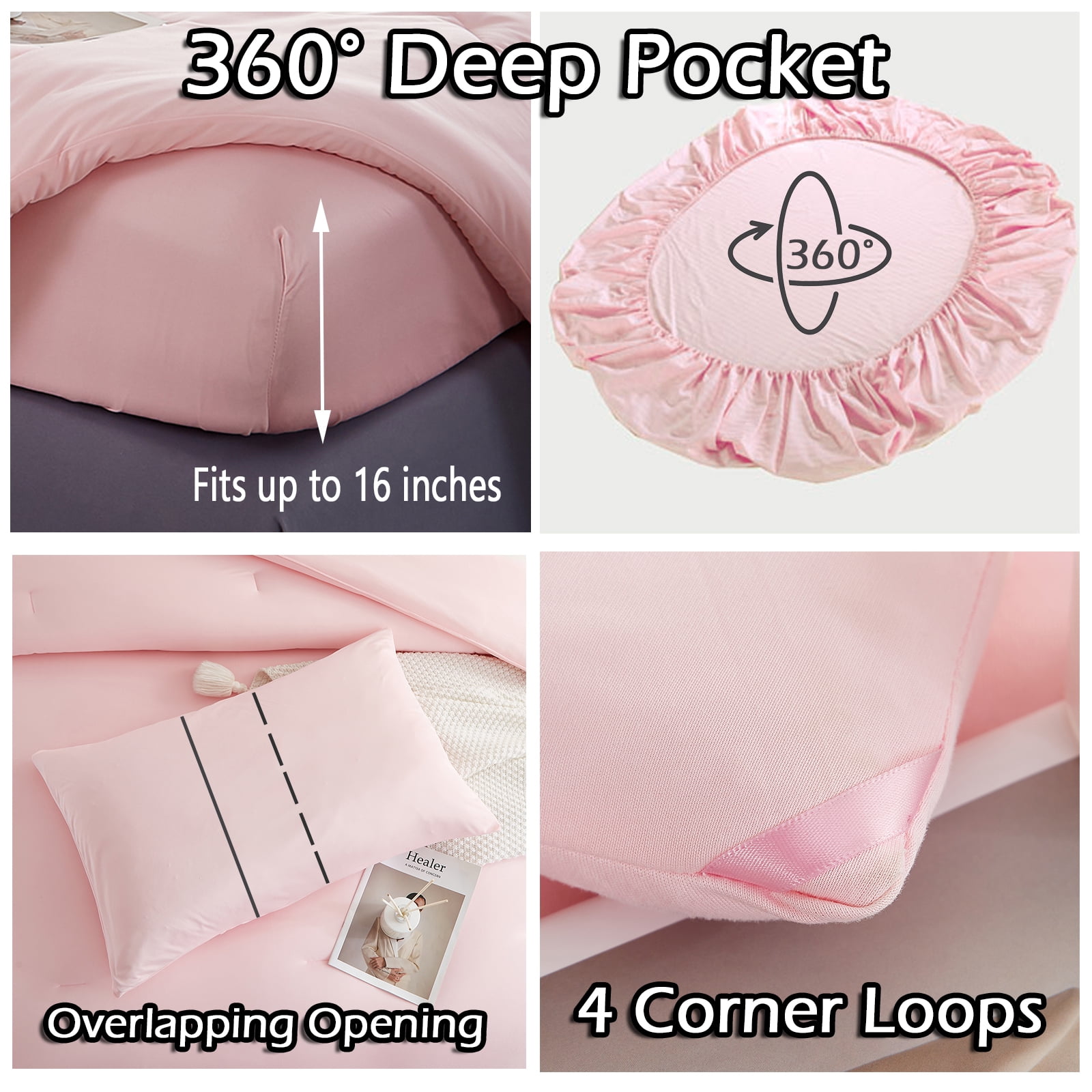 MorroMorn Pink Comforter Set Twin, 4 PCS Bed in a Bag for All Season, Pink Bed Set with Cloud Comforters, Fitted Sheets, Pillowcases, Ultra Soft for Girls Kids Teen Preppy Dorm (Pink, Twin/Twin XL)
