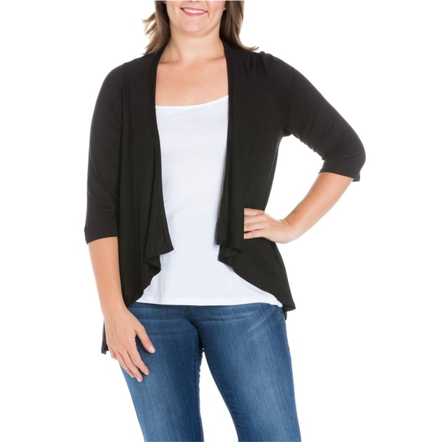 24seven Womens Elbow Length Cardigan Sweater, Black, Plus Size, 1X