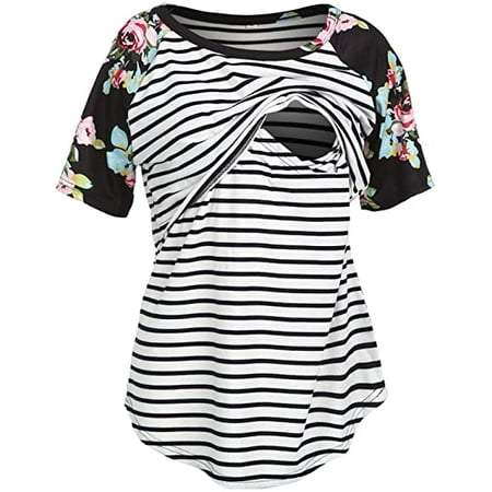 

Women s Maternity Nursing Top Striped Splicing Short Sleeve Breastfeeding T-Shirt