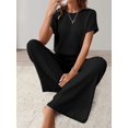 thumbnail image 6 of Women'S Casual Summer Travel Vacation Wear Two-Piece Suit Short Sleeve Wide Leg Pants Casual Suit Black L, 6 of 7