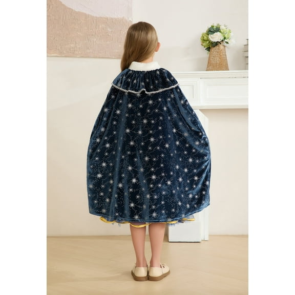 Girls Luxurious Fleece Velvet Cape Kids Hooded Princess Party Cape Girls Play Thicken Warm Cape 2-10Years