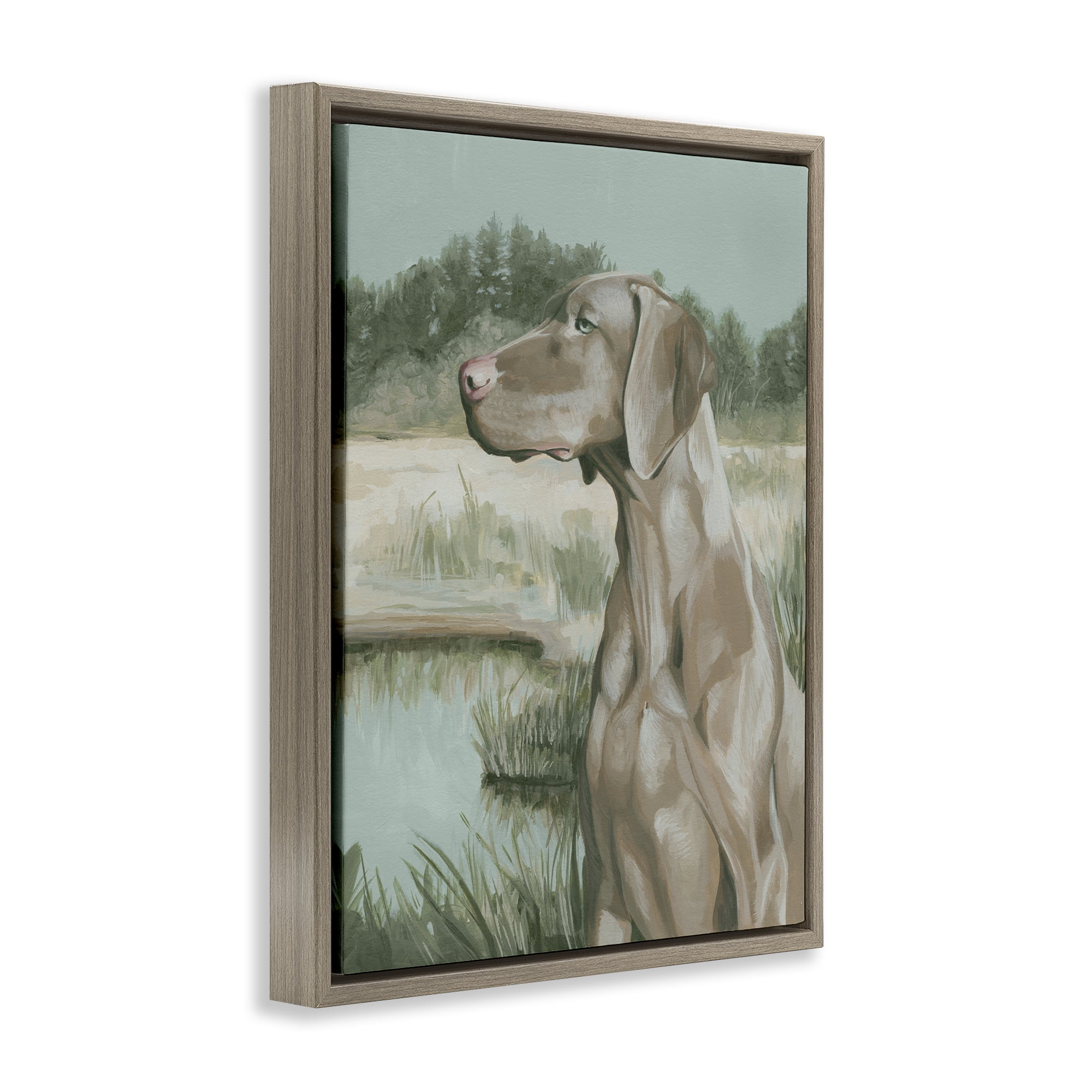 Stupell Industries Stoic Labrador Landscape Animals & Insects Painting Brown Floater Framed Canvas Art Print Wall Art, 25 x 31