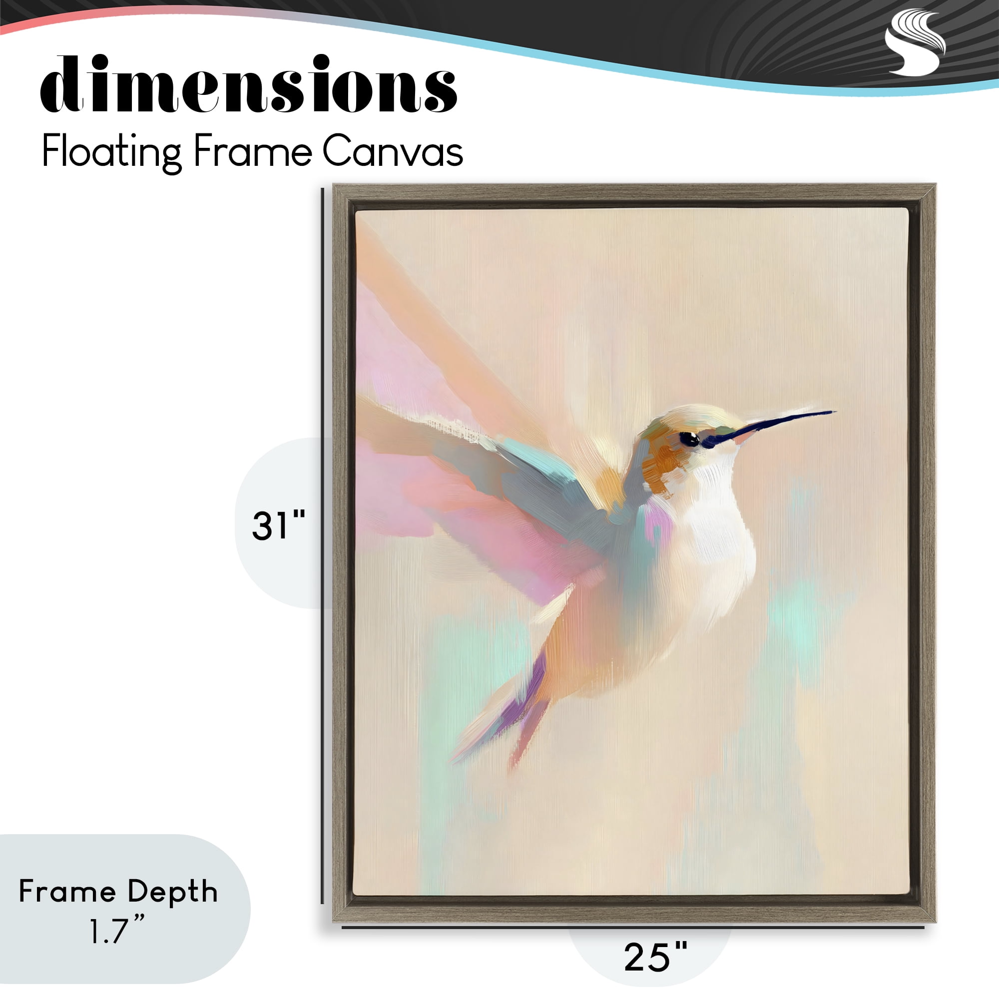 Stupell Industries Pastel Hummingbird in Flight Brown Framed Floater Canvas Wall Art, design by The Prints Vibe