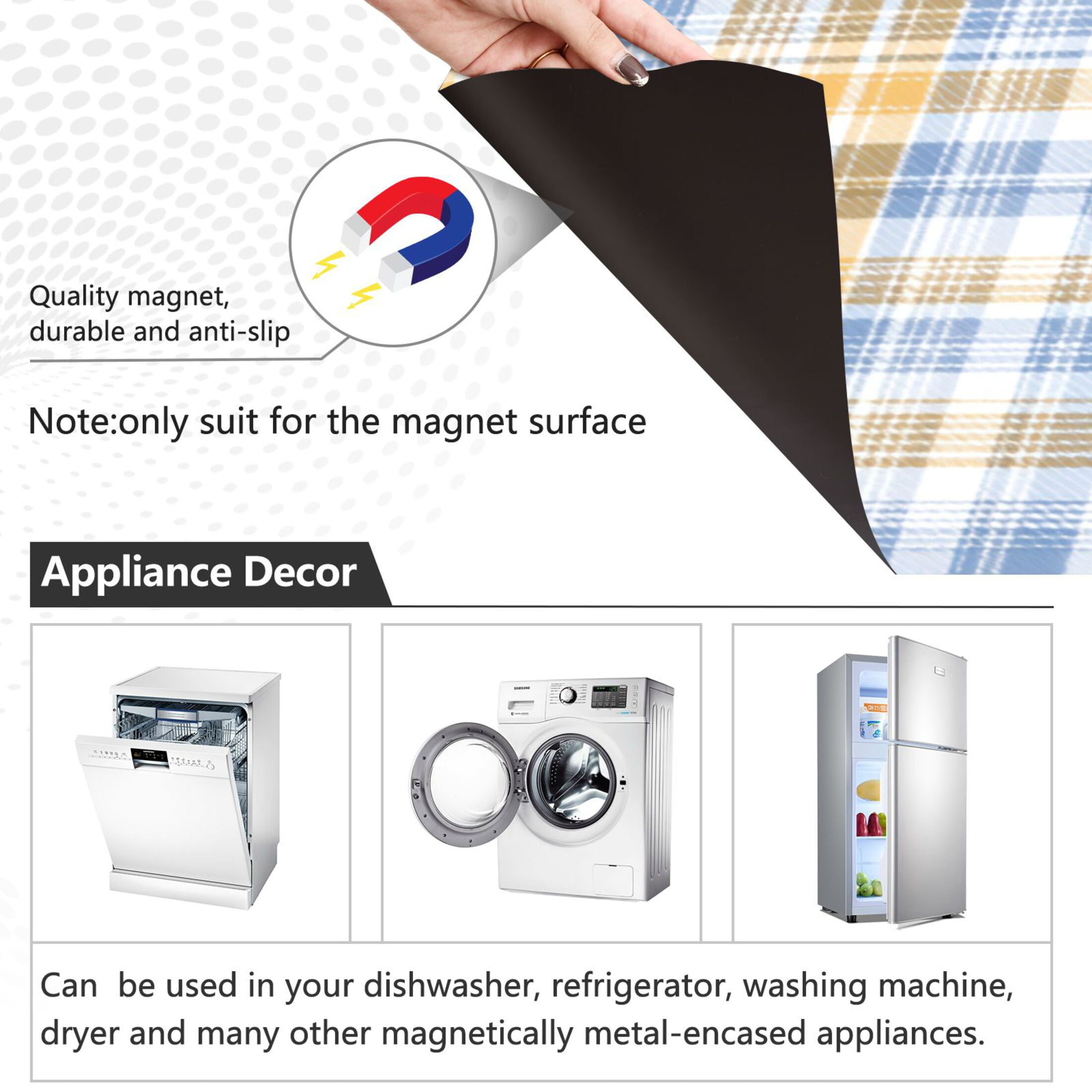Dishwasher Magnetic Refrigerator Magnet Cover Sticker Home Decorative 23"x26" Yellow and Blue Tartan