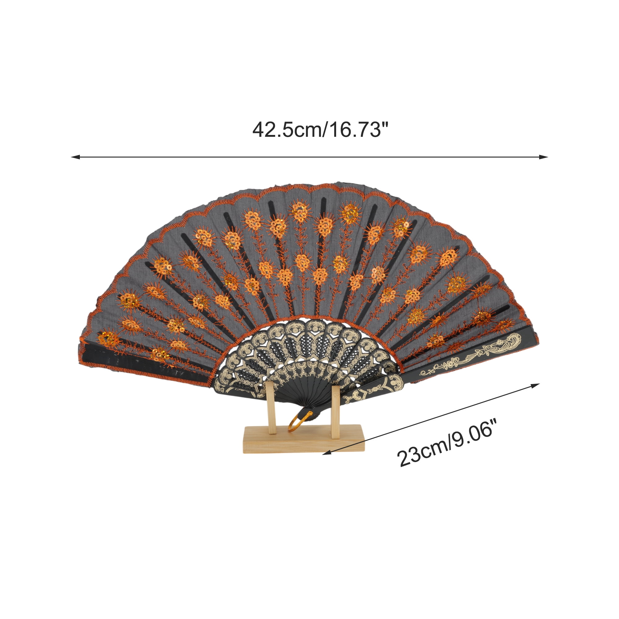 Unique Bargains Beautiful Sequins Folding Fan 1 Pc Orange