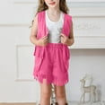 thumbnail image 7 of Western Cowgirl Little Girl Outfit Faux Suede Fringe Vest Tassel Shorts 2 Piece Set Halloween Party Dress Up Clothes 5 Years, Hot Pink, 7 of 7