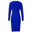 thumbnail image 4 of Wrap Dress for Women Crewneck Long Sleeve Bodycon Dress Casual Slim Fit Work Office Business Midi Pencil Dresses, 4 of 5