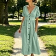 thumbnail image 2 of Virmaxy women summer dress 2026 Women's V-Neck Button Front Midi Dress Short Sleeve Cinched Waist A-Line Dress with Pockets for Casual Summer S-XXXL, 2 of 6