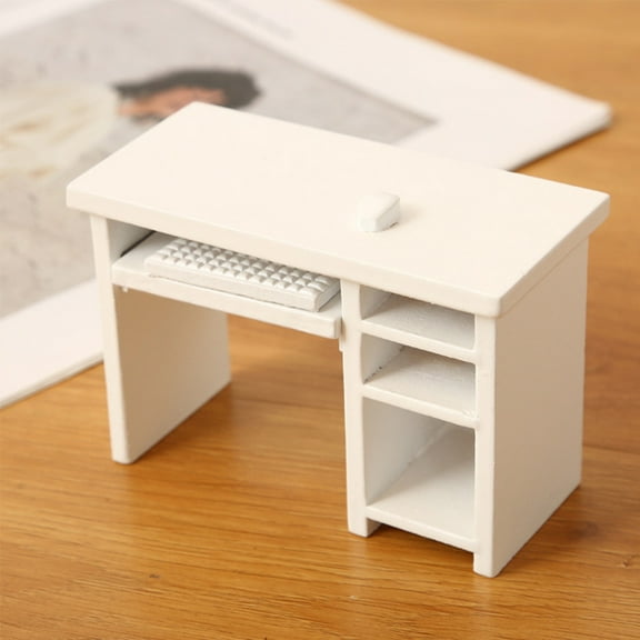 Raindrops Mini Computer Desk White Wood Dollhouse Furniture Set Back to School Accessories Model