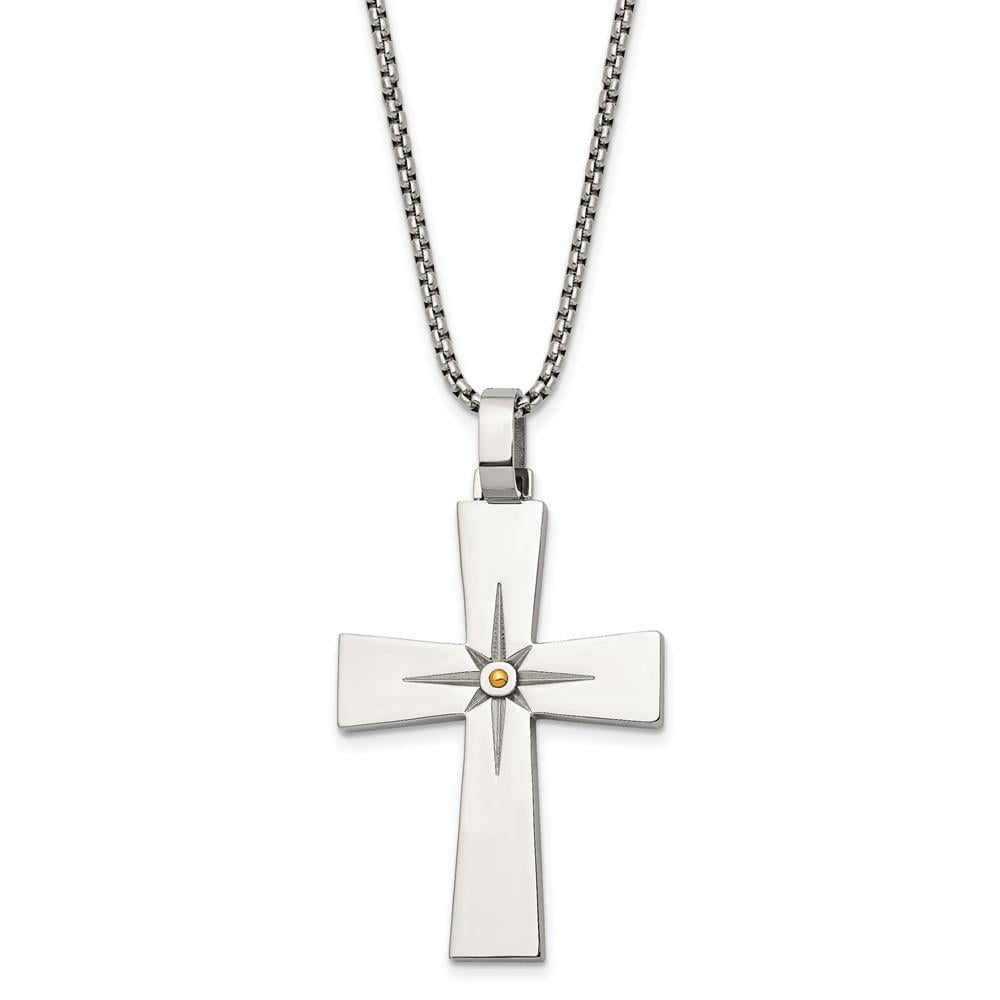 Stainless Steel Polished & Yellow IP-plated Cross Necklace