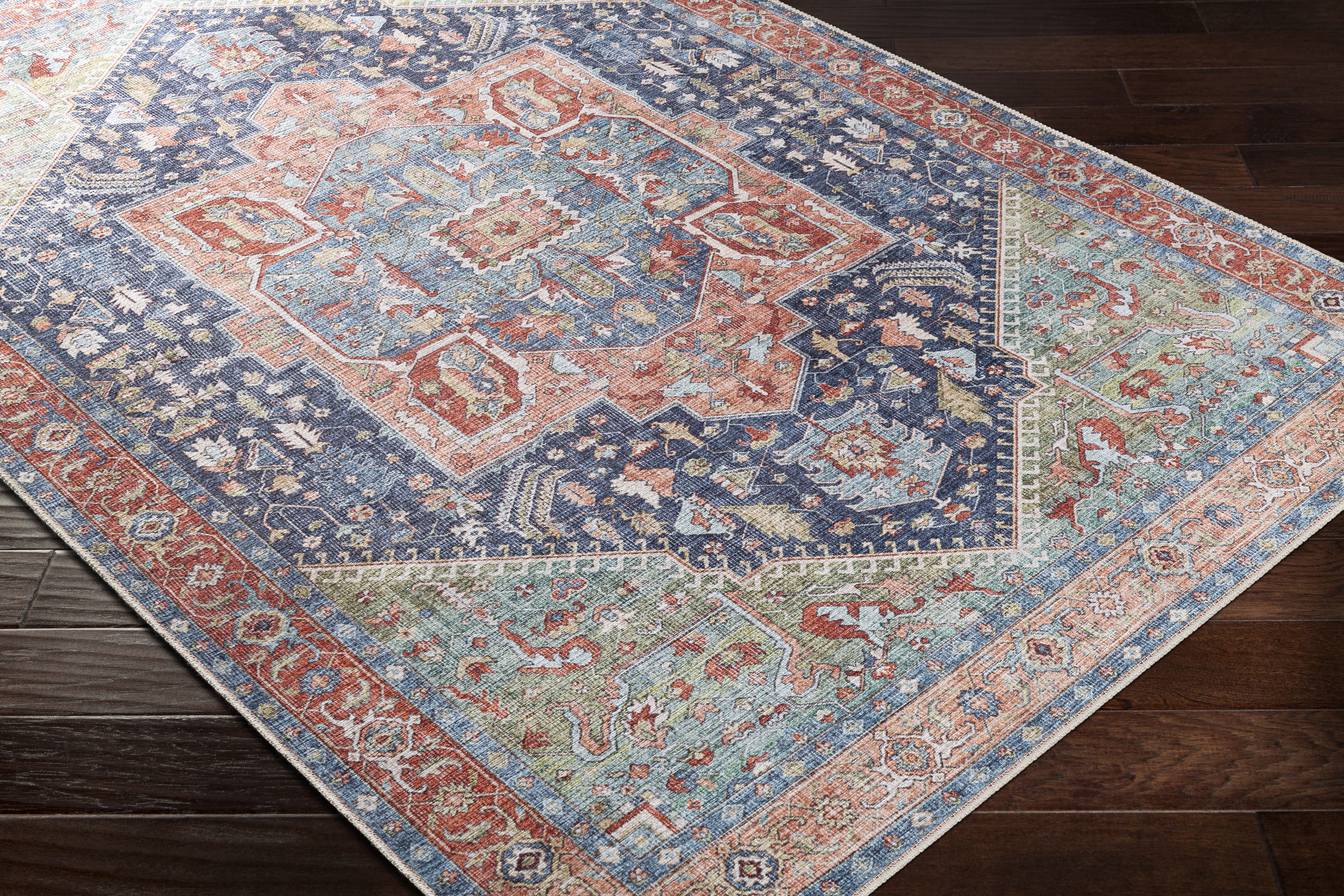Livabliss Washable Rugs for Living Room, 3x16 Amelie Traditional Blue Runner Area Rug, Bedroom Dining Room Home Decor Stain Resistant Carpet (2'7" x 16' Runner)