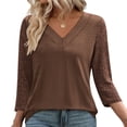 thumbnail image 7 of Kukoosong Women's Solid Color Casual V-Neck Three Quarter Sleeve Crop Top Pull-On Active Fit Fashion Comfortable Breathable Blouse, 7 of 7