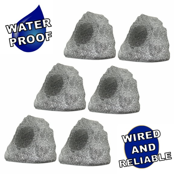 Theater Solutions 6R4G Outdoor Granite Rock 6 Speaker Set for Deck Pool Spa Patio Garden