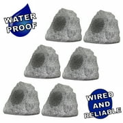 Theater Solutions 6R4G Outdoor Granite Rock 6 Speaker Set for Deck Pool Spa Patio Garden