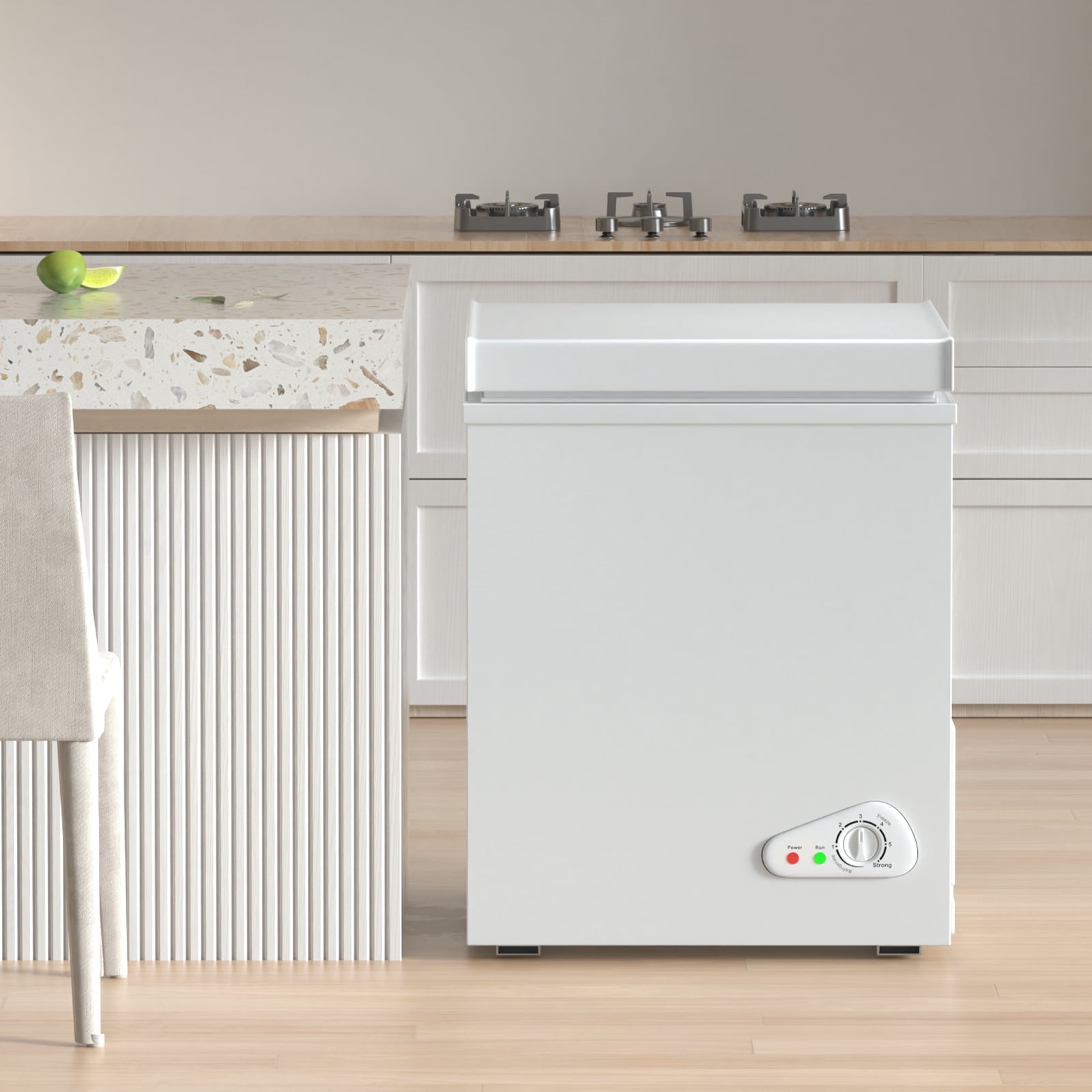 DISHUP 5.0 Cu.Ft Chest Freezer, Compact Freestanding Deep Freezer with 7 Level Adjustable Thermostat & Removable Basket,Top Opening, Low Noise(White)