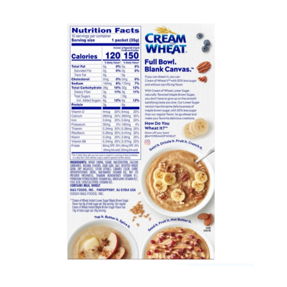 Cream of Wheat Instant Lower Sugar Maple Brown Sugar, 12.3 Ounce, 10 Packets (2 Pack) with Spatula