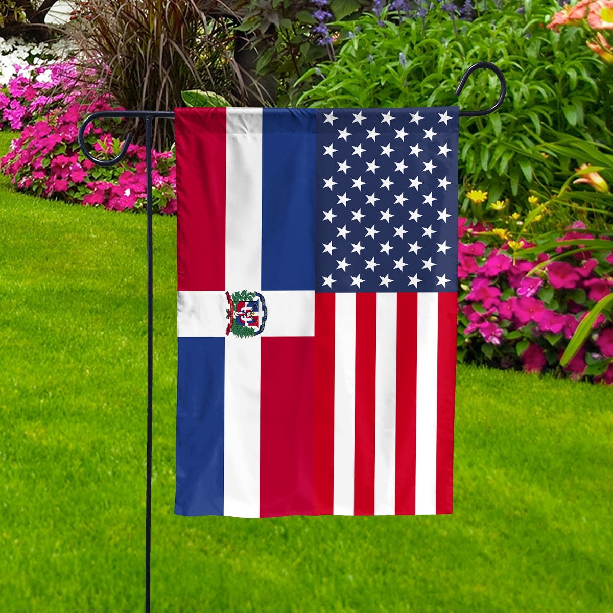 American Dominica Flag Dominican Friendship U.S.A Memorial Day Patriotic For Garden Flag, Double-Sided Decorative Outdoor Flag, Patriotic Polyester Yard Flag 12 x 18 in
