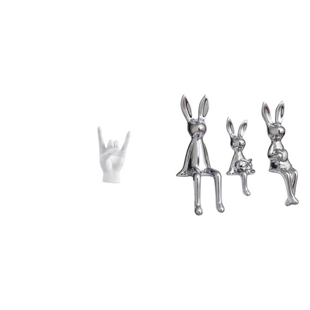 Figura decorativa de conejo sentado, de resina y cerámica, con gesto creativo. Ideal para regalar o decorar el hogar.