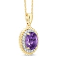 thumbnail image 3 of Gem Stone King 14K Yellow Gold Purple Amethyst and White Diamond Pendant Necklace for Women (1.15 Cttw, Gemstone Birthstone, Oval 8X6MM, With 18 inch Chain), 3 of 5
