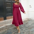 thumbnail image 6 of Miqool Women's Square Neck Long Sleeve Shirred Bodice A-Line Maxi Ruffled Flare Dress, 6 of 7