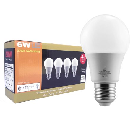 BLUEFIRE 6 Watts A19 LED Light Bulbs, Warm White 2700K, 520 Lumens, Flickering-Free Light, 40W Replacement - 4PCS Value Pack, Best for Bathroom Vanity Lighting with Low Energy Use 6W 2700K Warm (Best Canon For Low Light)